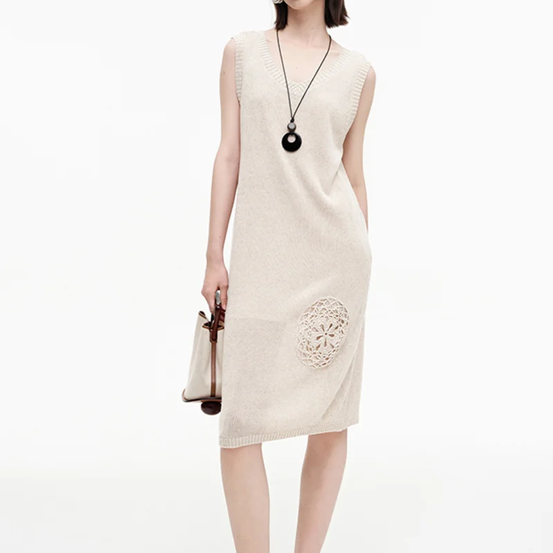 Sleeveless Linen Blend Knit Long Dress