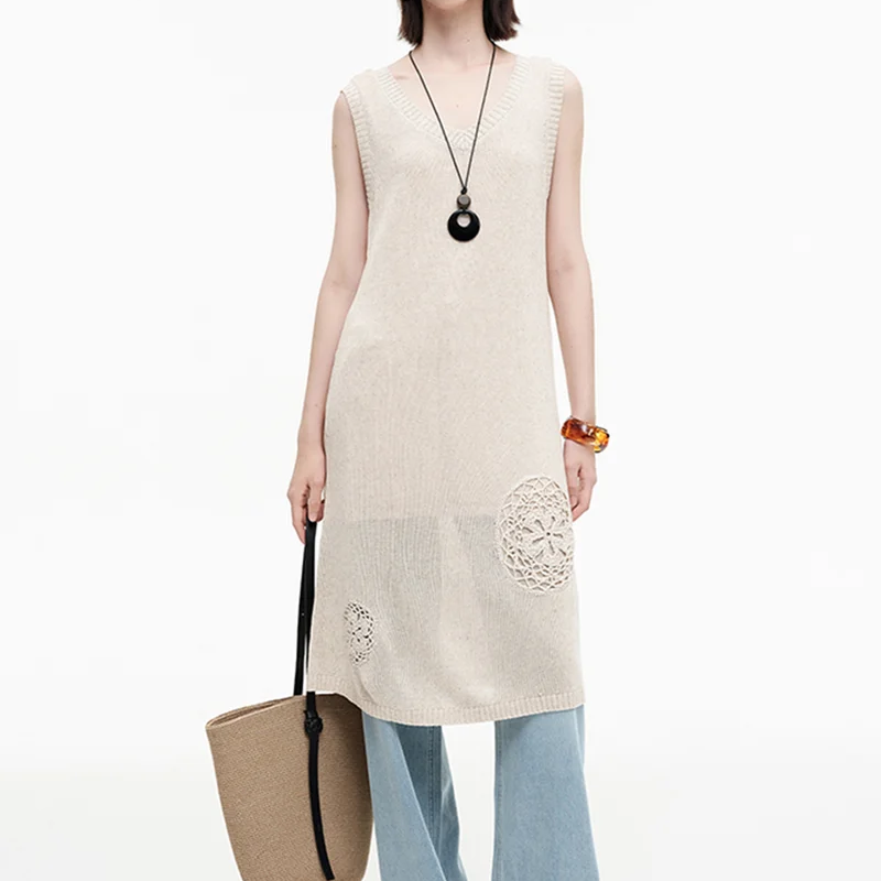 Sleeveless Linen Blend Knit Long Dress