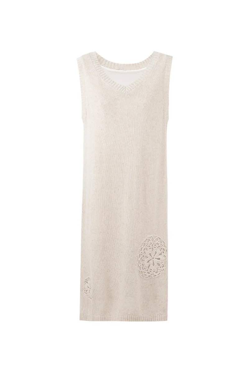 Sleeveless Linen Blend Knit Long Dress