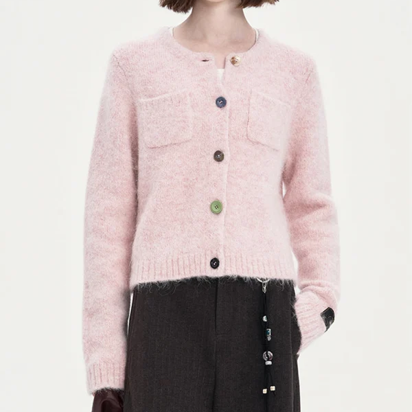 Alpaca Blend Round Neck Cropped Knit Cardigan