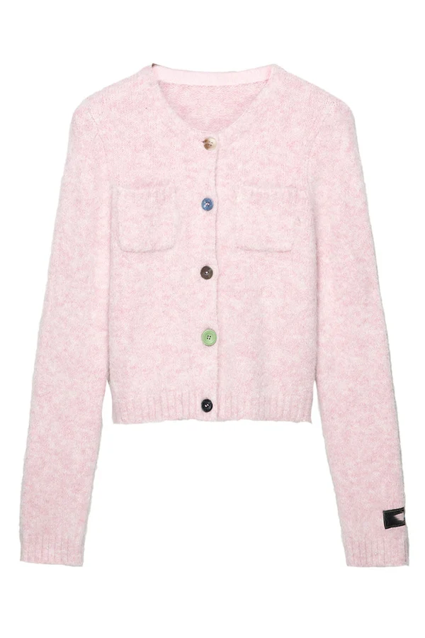 Alpaca Blend Round Neck Cropped Knit Cardigan
