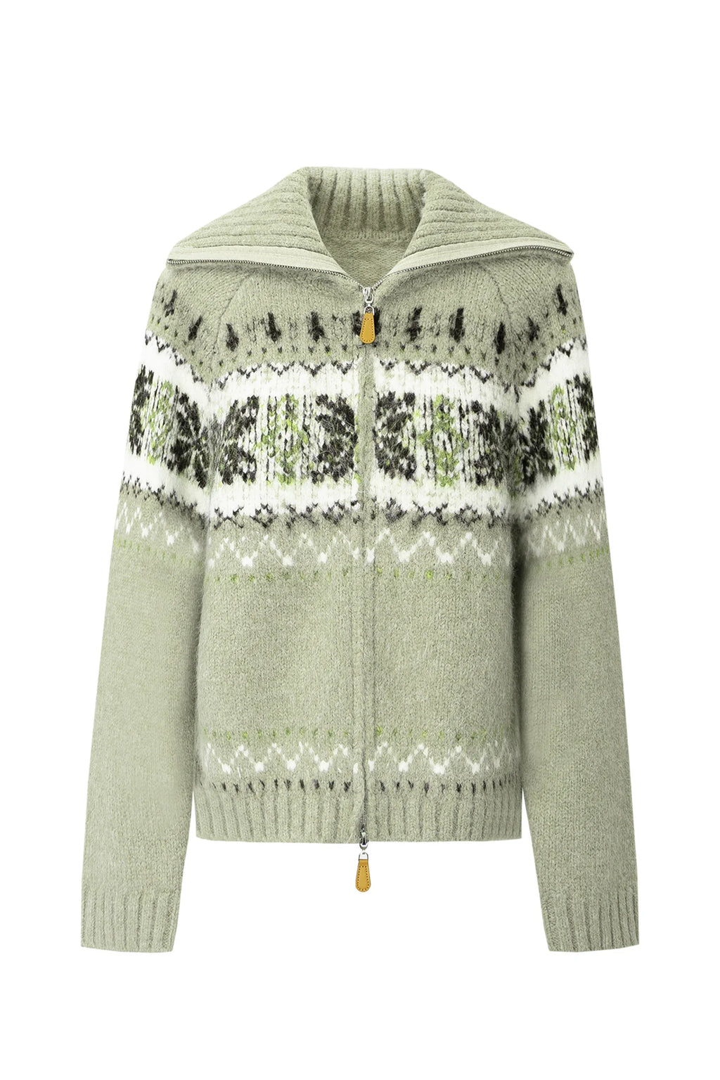Wool Blend Fair Isle Collar Knit Cardigan