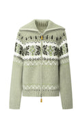 Wool Blend Fair Isle Collar Knit Cardigan
